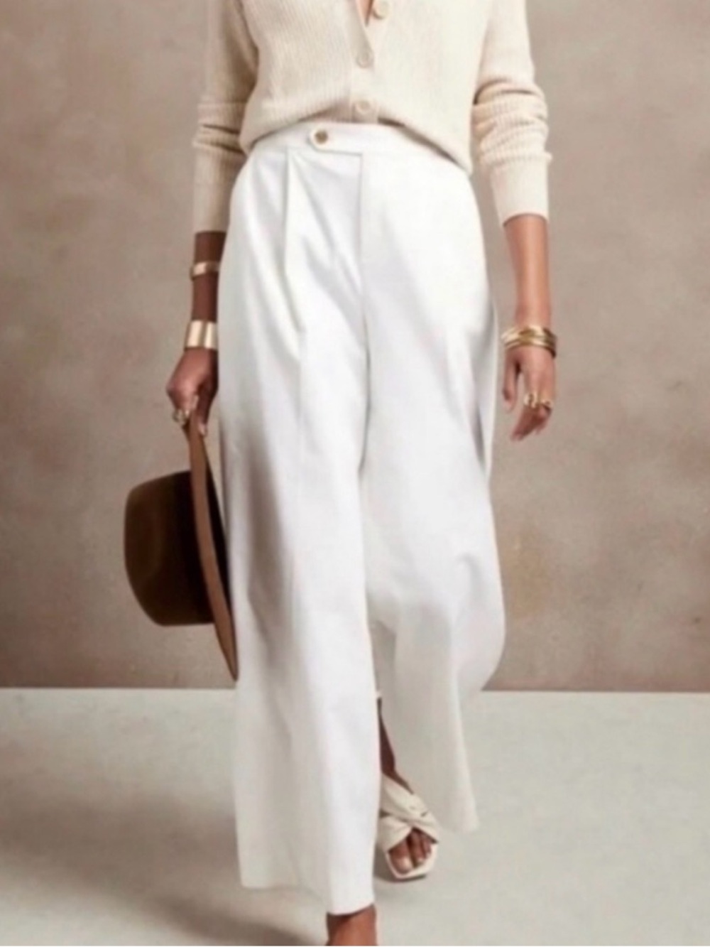 Banana Republic Wide-Leg White Linen High-Waist Trousers | Size 8P NWT